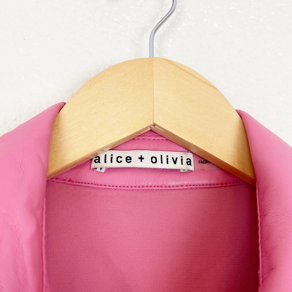 Alice and Olivia Hot Pink Edyth Vegan Leather Crop Top Size S - Picture 8 of 14